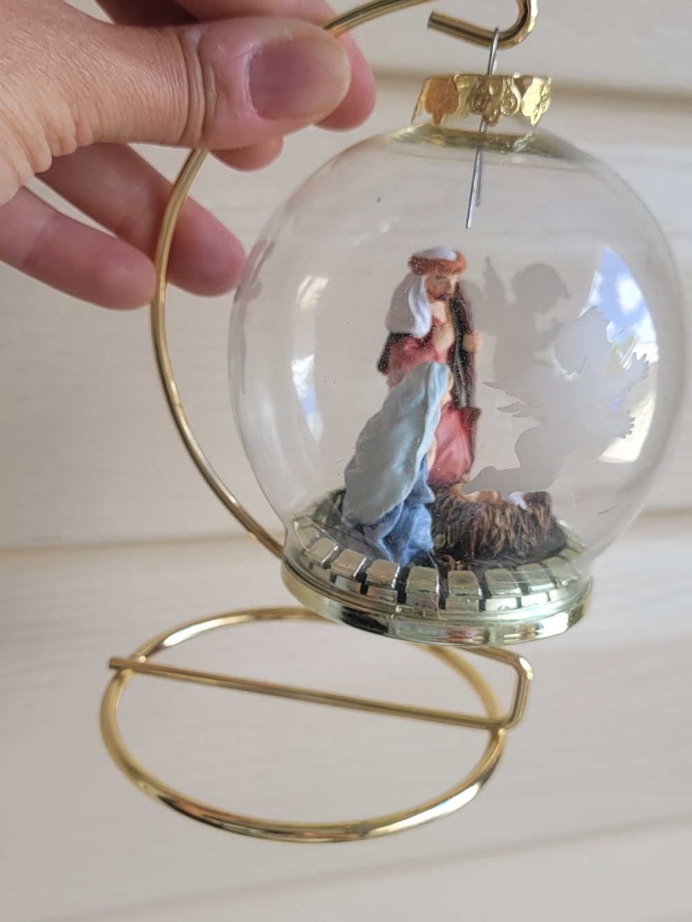 Glass Nativity Ornament with Gold Stand